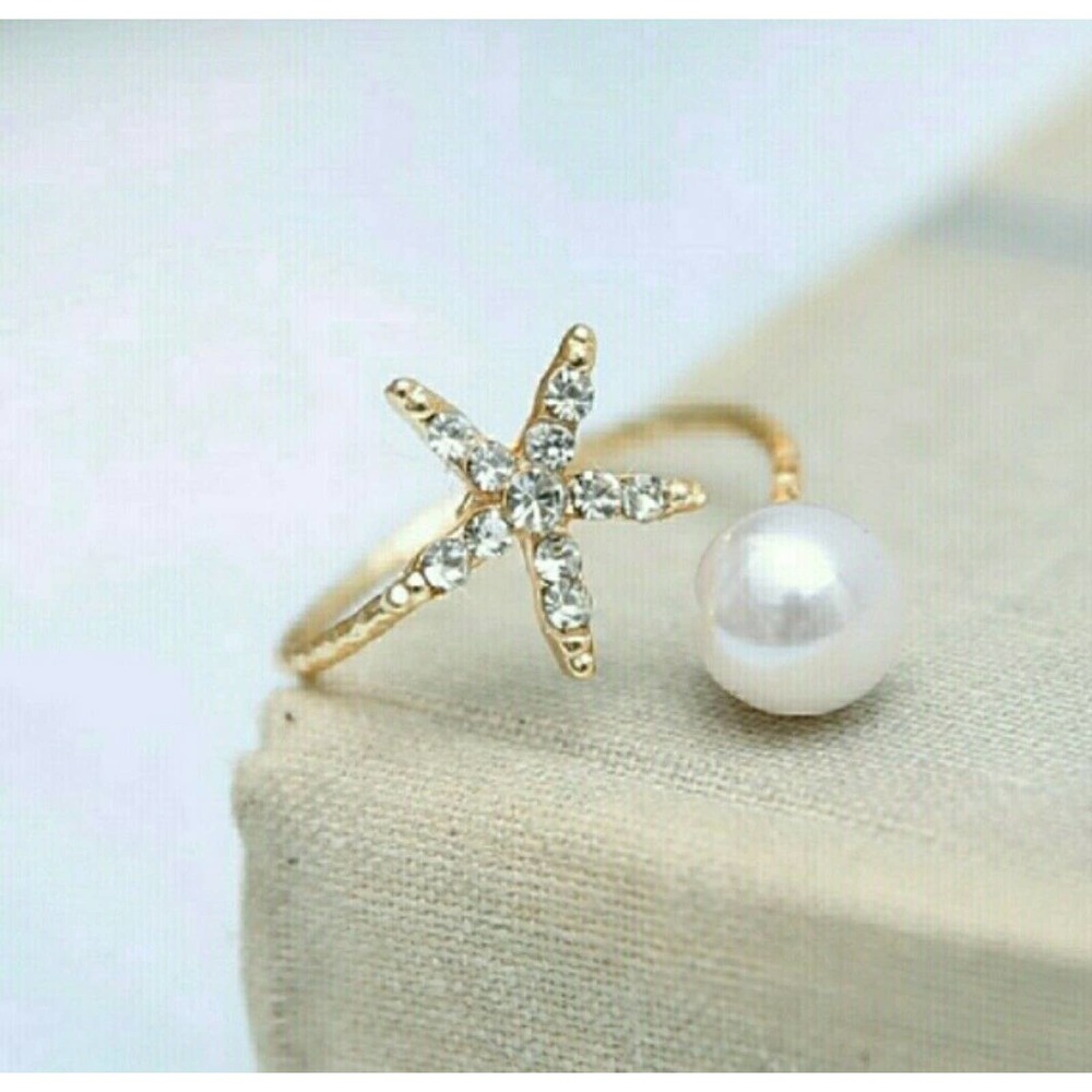 Adjustable Star Simulated Pearl Ring, Rhinestones